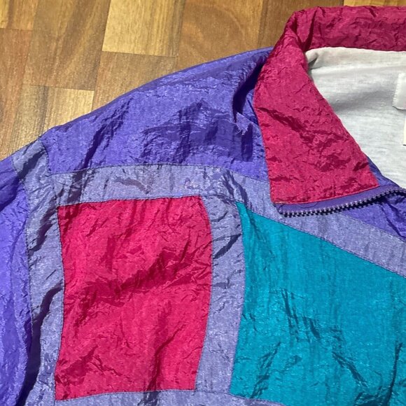 Vtg Nylon Jacket Purple Lined Windbreaker SHELL SHOCK Zip Elastic Waist Large - Picture 12 of 14